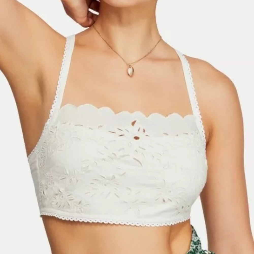 Free People Cassandra embroidered ivory tie top L